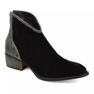 Journee Signature Gracie Western Suede Ankle Boot Black Gray - Size 6 NWOB